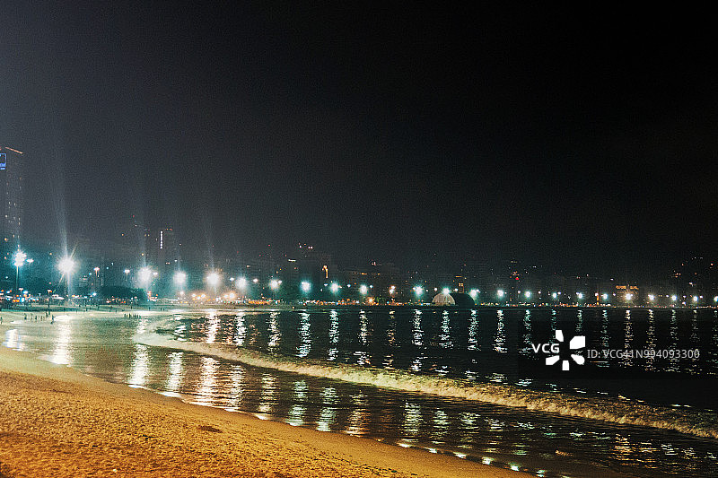 夜晚里约热内卢科帕卡巴纳海滩图片素材