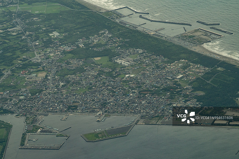 从飞机上俯瞰日本千叶县富津海角日间航拍图片素材