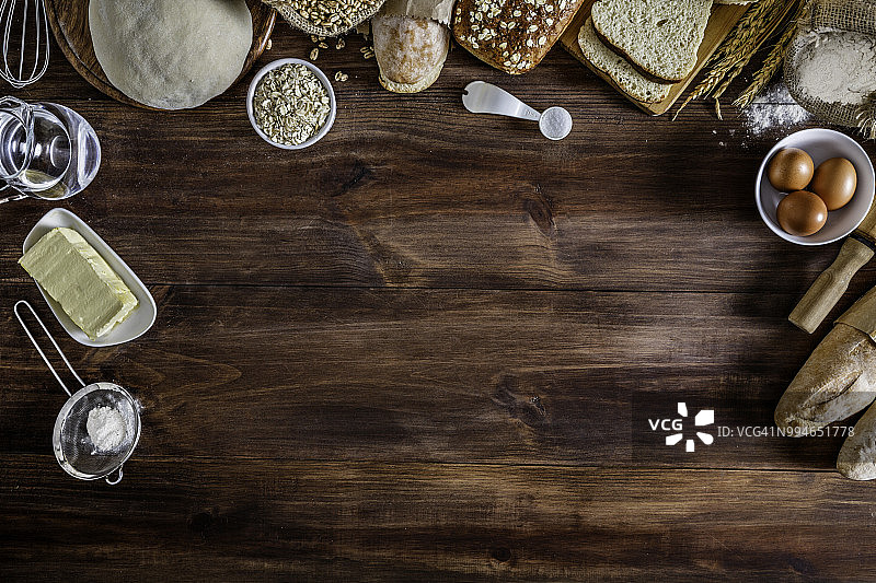 乡村木质面包制作原料边框图片素材