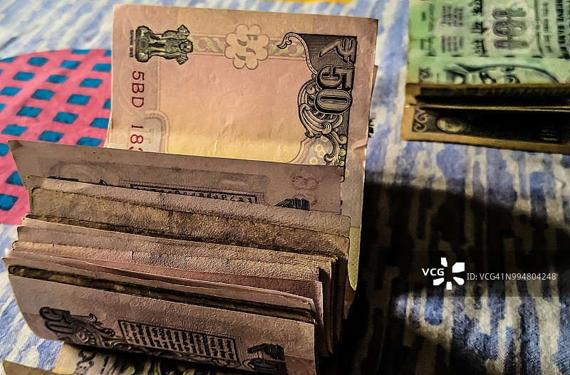 印度卢比钞票捆图片素材