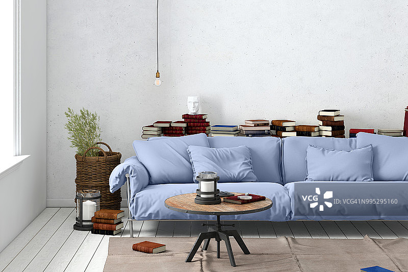 现代北欧客厅内饰有沙发和许多细节图片素材