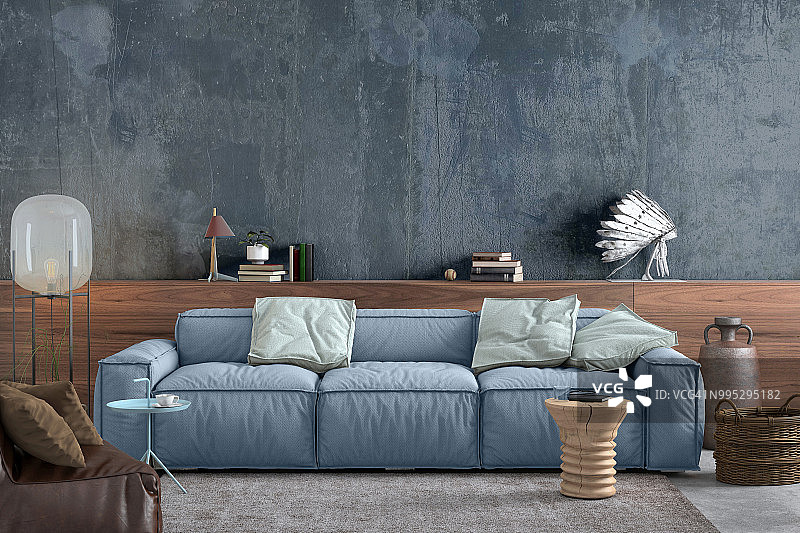 现代北欧客厅内饰有沙发和许多细节图片素材