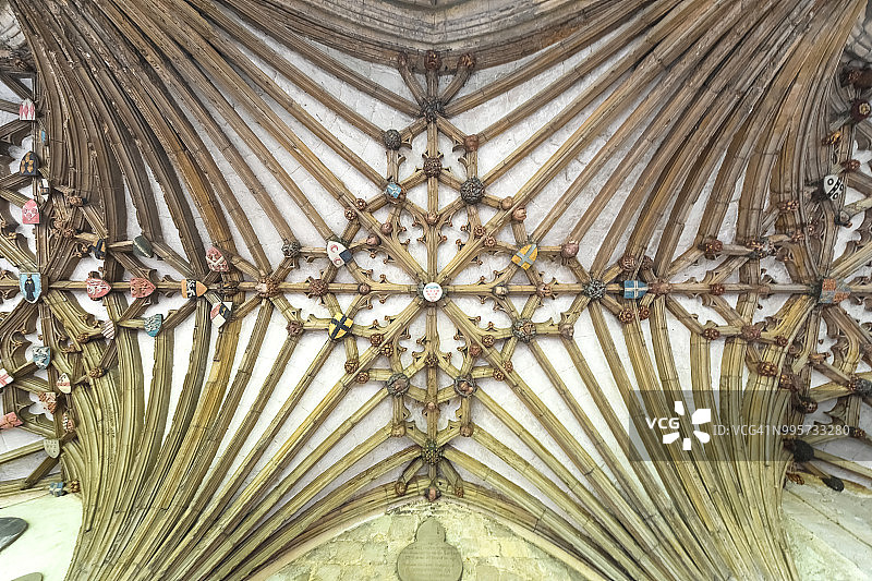 英国坎特伯雷大教堂回廊天花板精美细节图片素材