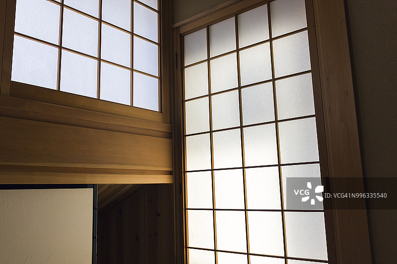 日式旅馆中的障子滑动面板图片素材