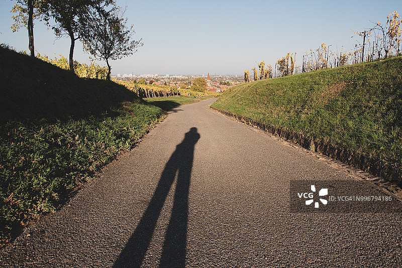 通往法国阿尔萨斯科尔马附近村庄的乡间小路上的人影图片素材