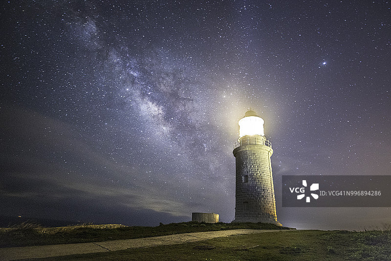星系和灯塔图片素材