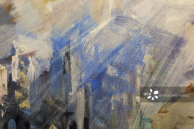 画布上的白色和蓝色抽象油画图片素材