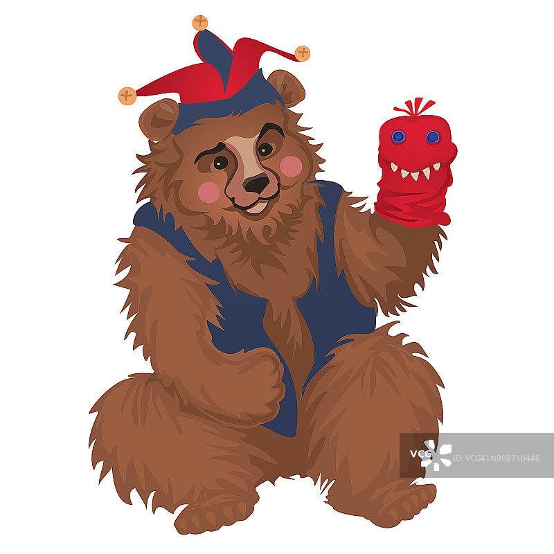 小丑熊和袜子木偶一起表演图片素材