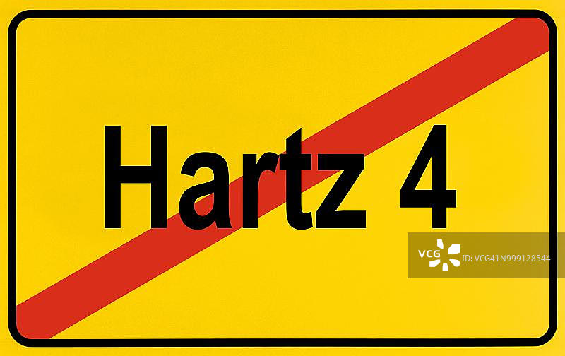 带有“Hartz 4”字样的城市边界标志，象征着哈茨4改革的结束图片素材