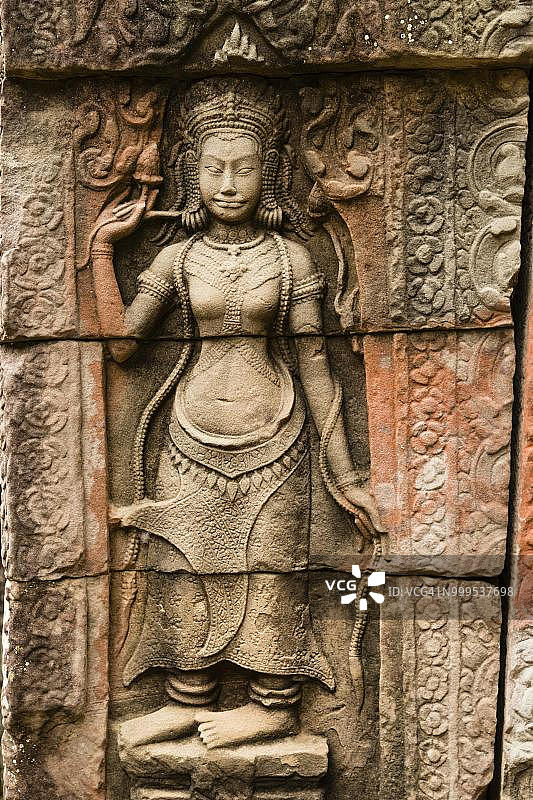 舞者，雕塑浮雕，班迭哥迪寺，暹粒，柬埔寨图片素材