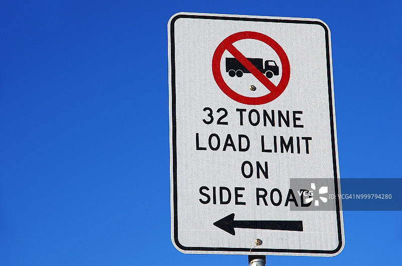 “禁止卡车：侧路限重32吨”标志图片素材