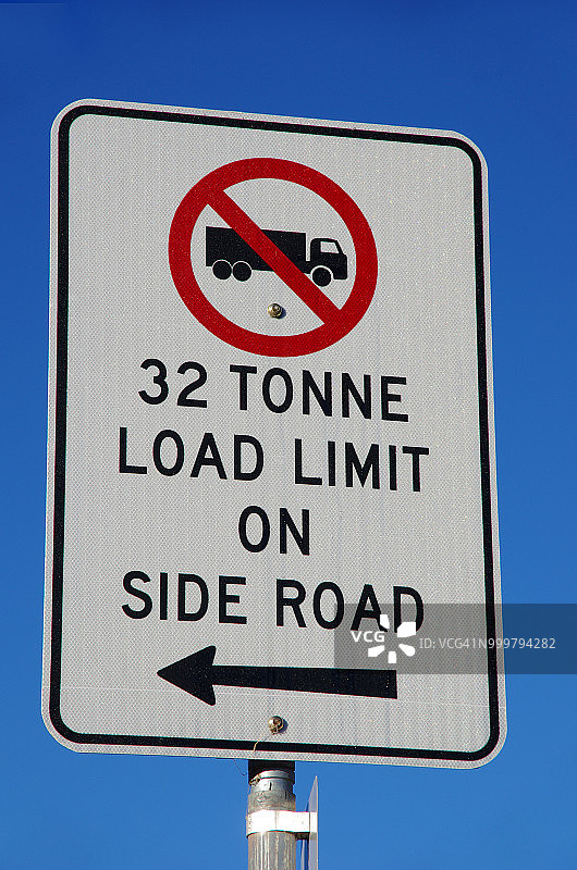“禁止卡车：侧路限重32吨”标志图片素材
