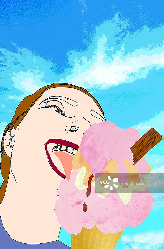 女人舔冰淇淋（特写）图片素材