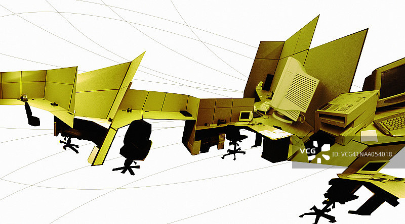办公室隔间和椅子抽象蒙太奇图片素材