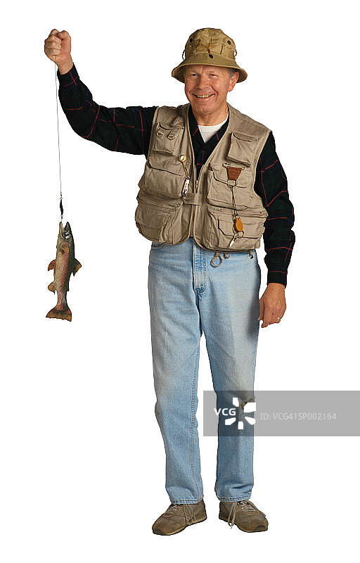 渔夫拿着一条鱼图片素材