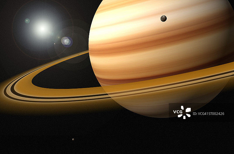 土星、发光星和土星的卫星图片素材