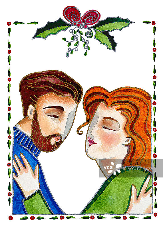 槲寄生下的情侣图片素材