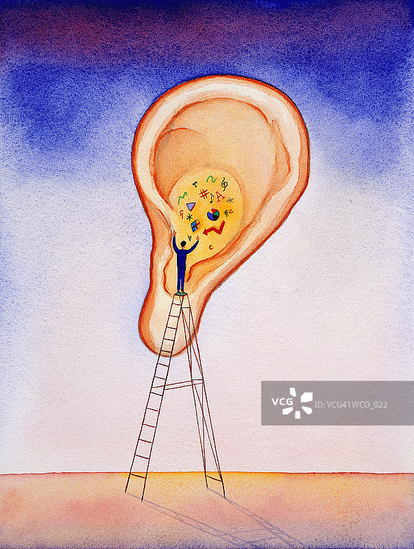 站在梯子上的导体，引导符号图片素材