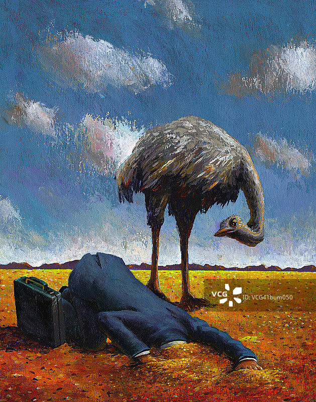 把头埋在沙子里的商人图片素材