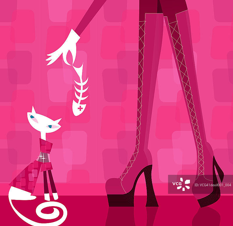 女人用鱼骨喂家猫图片素材