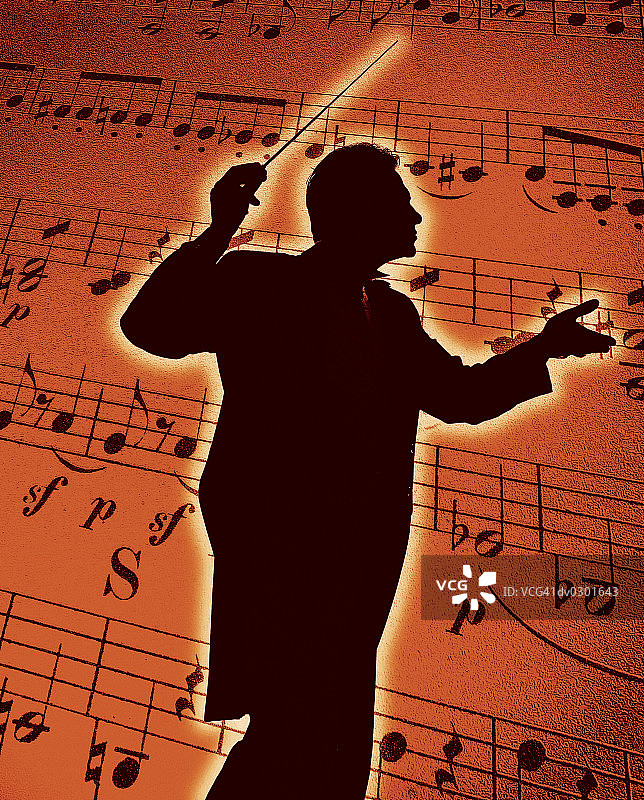 音乐背景上的指挥家剪影图片素材