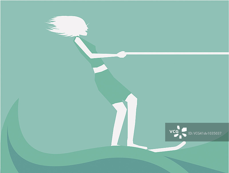 年轻女子滑水的侧视图图片素材