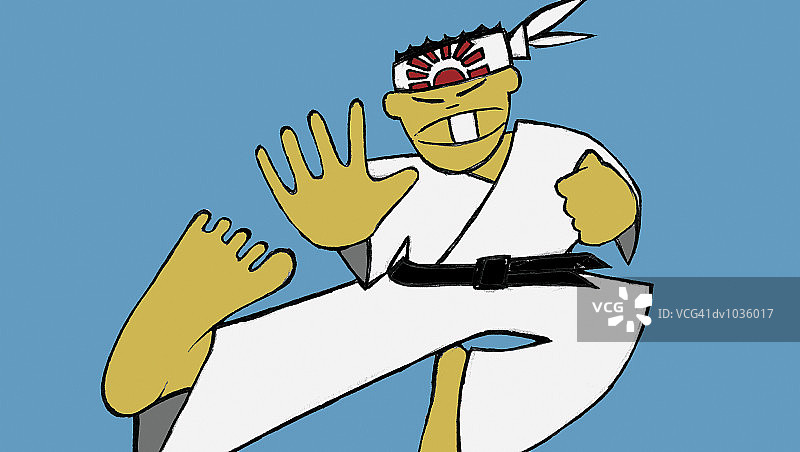 空手道武者空中踢腿图片素材