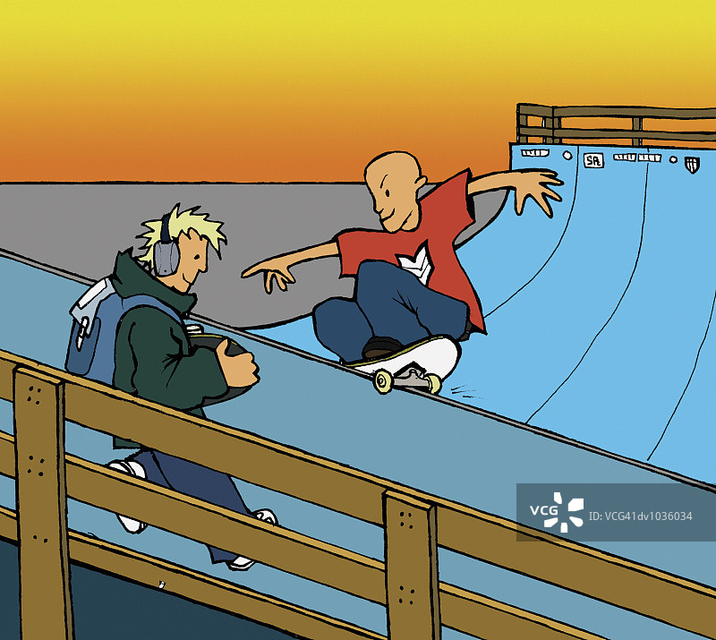 两个男孩在滑板公园图片素材