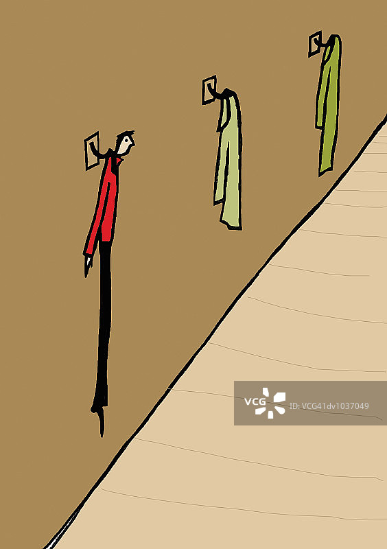 独自挂在衣帽架上的商人图片素材