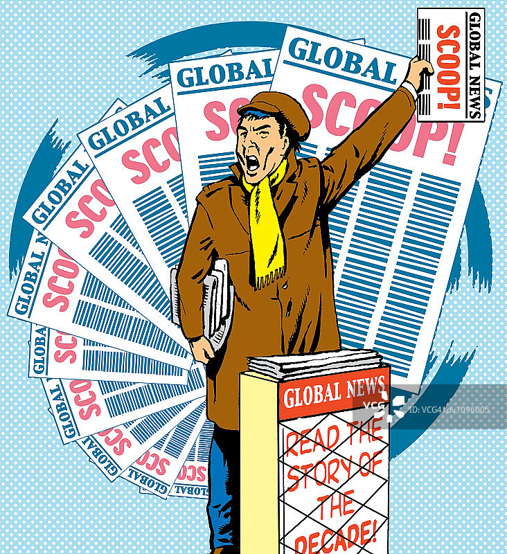 报童在街头大声叫卖报纸图片素材