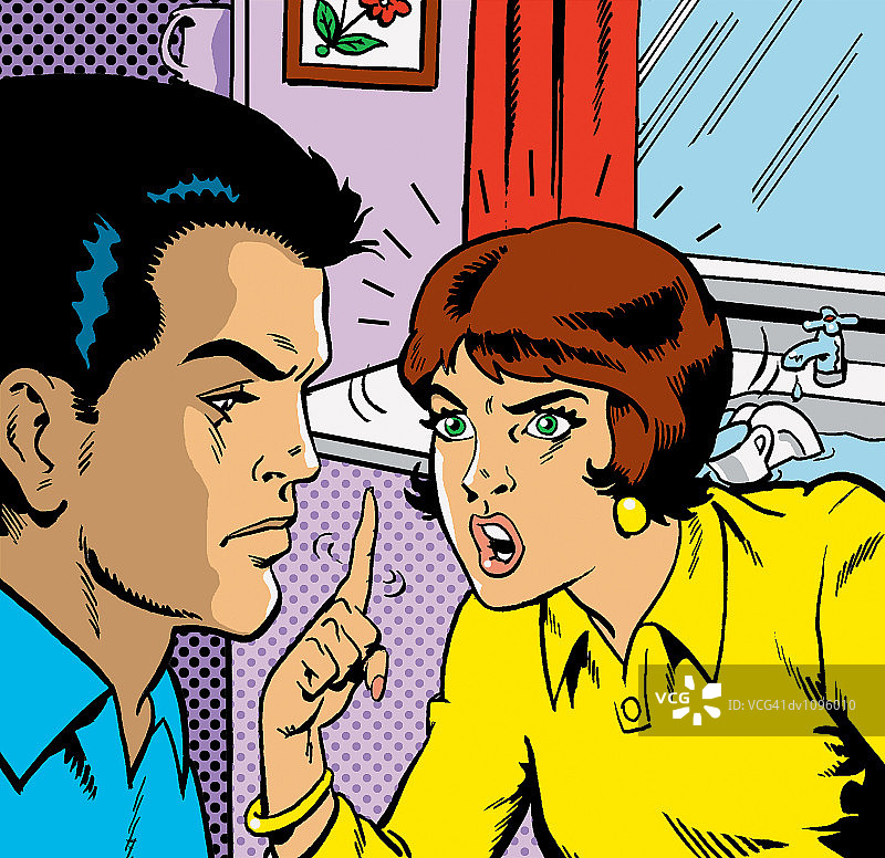 已婚妇女在厨房与丈夫争吵图片素材