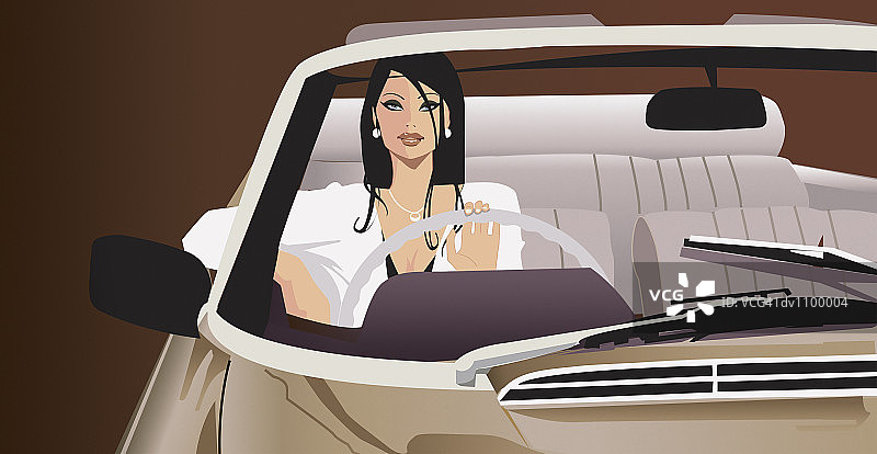 坐在敞篷车前座的年轻女性肖像图片素材