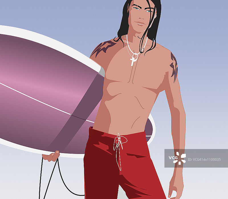 手持冲浪板的年轻男子肖像图片素材