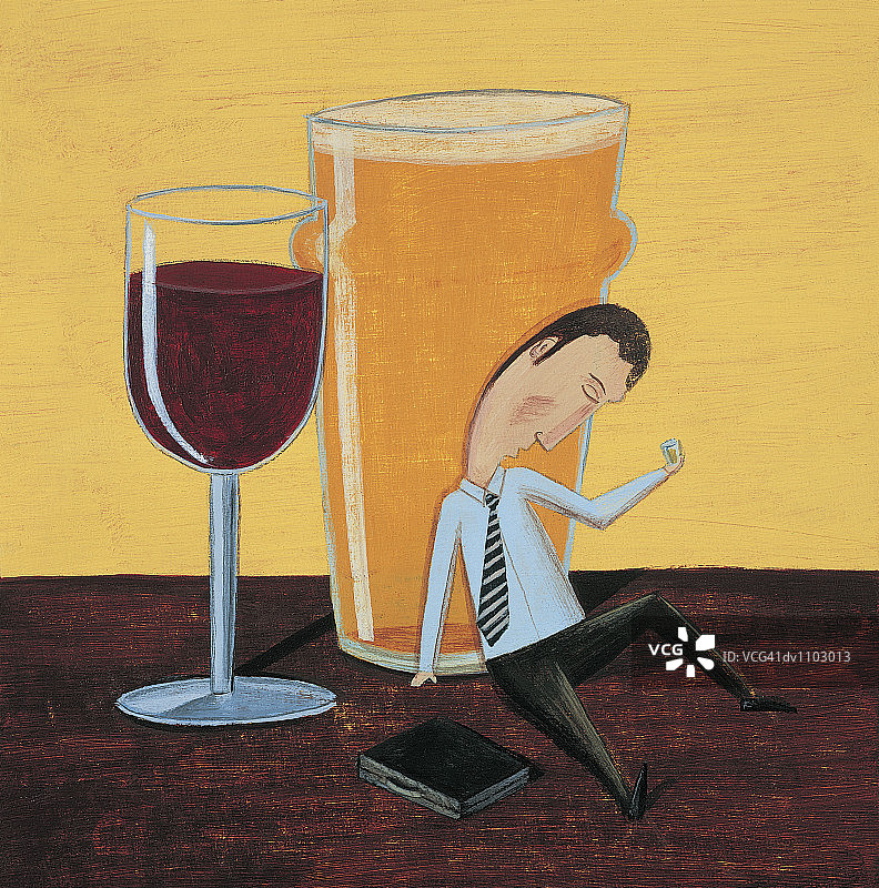 醉酒男人肖像（啤酒与红酒）图片素材