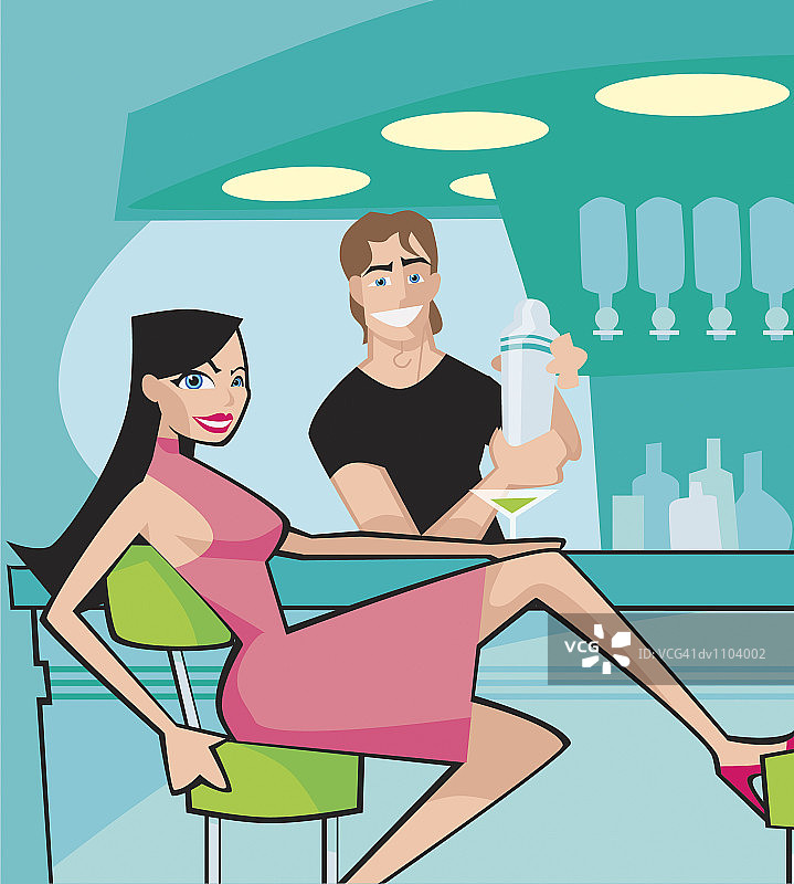 在酒吧柜台旁与酒保调情的女人 портрет图片素材