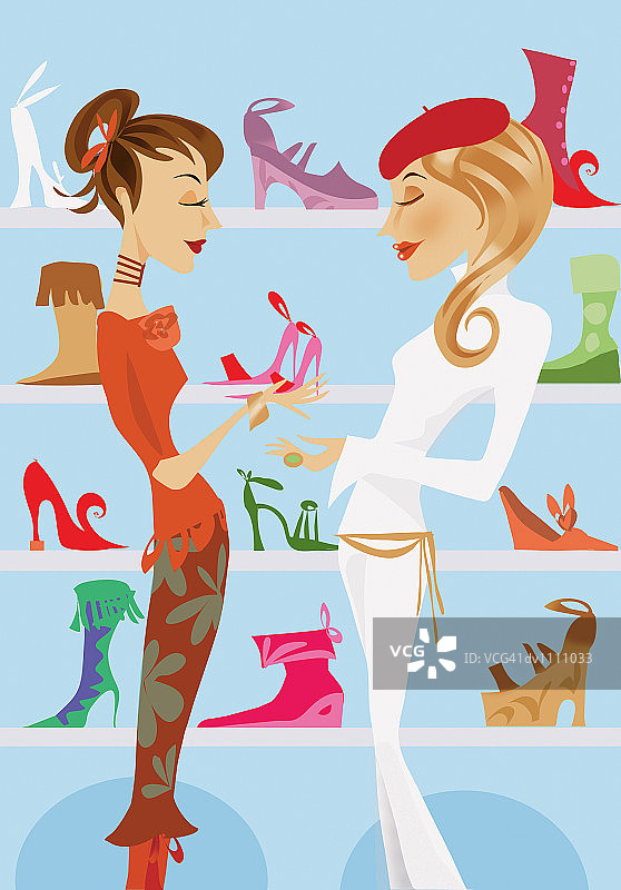 鞋店店员为女士提供高跟鞋图片素材
