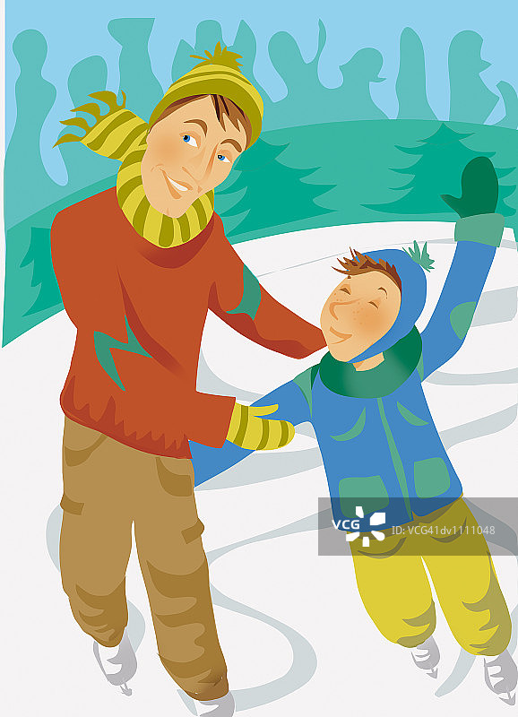 父子在冬天滑冰图片素材