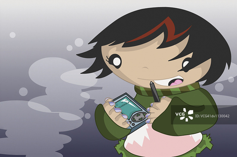 手持掌上电脑的少女图片素材