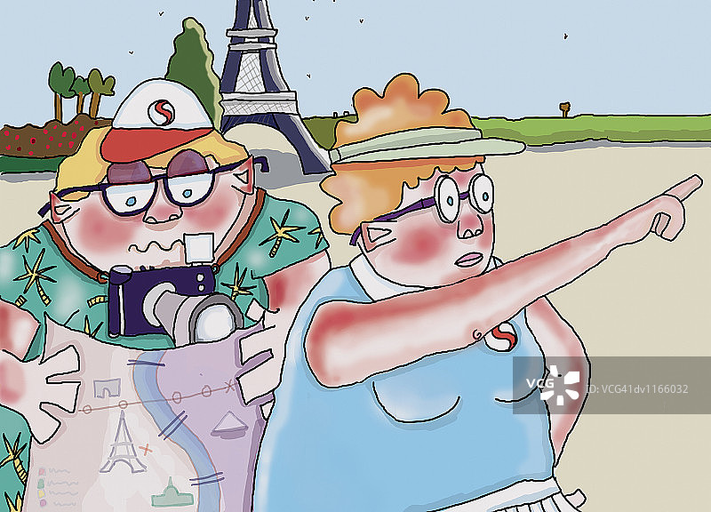 身材偏胖的游客夫妇观光图片素材