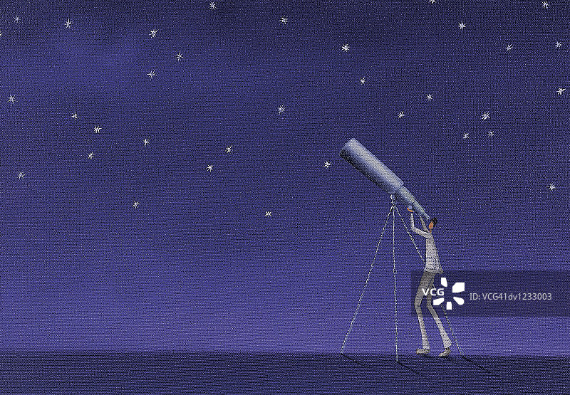 男人用望远镜仰望星空图片素材