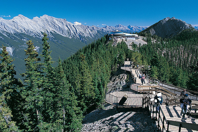 游客参观加拿大班夫加拿大落基山脉的硫磺山图片素材