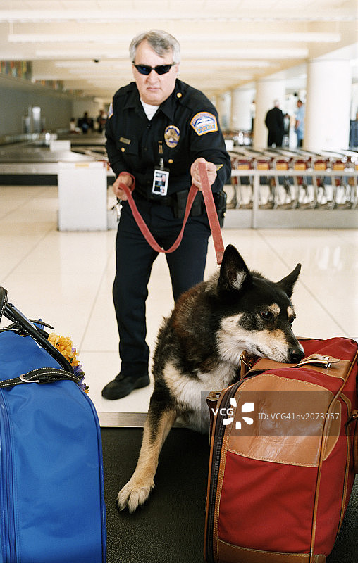 机场安保人员与警犬图片素材