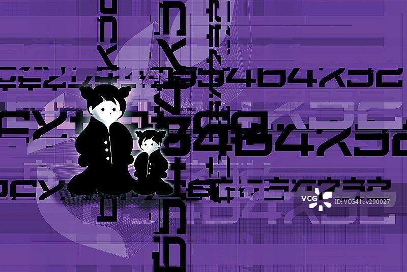 穿着和服的女人和女孩的紫色背景图片素材