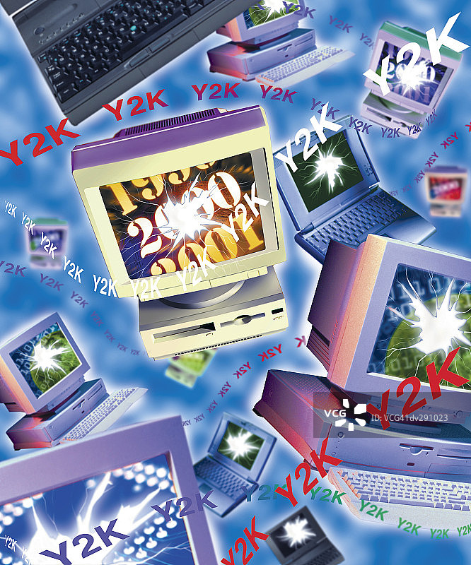 受千年虫不利影响的漂浮电脑图片素材