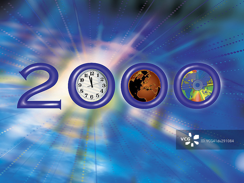 由2、时钟、地球和CD-ROM组成的2000年图片素材