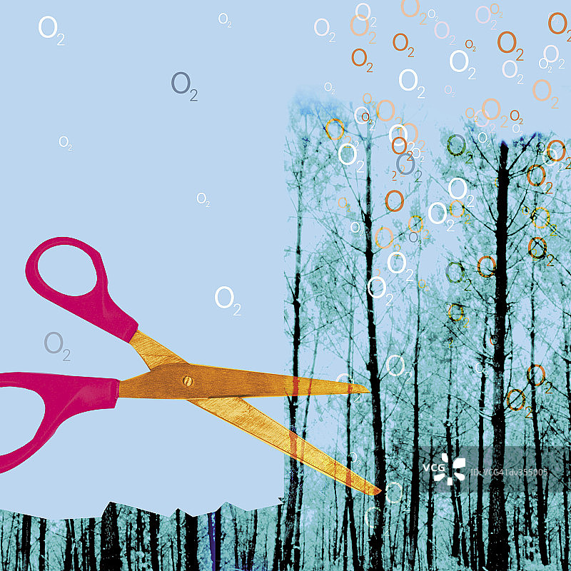 巨型剪刀砍伐原始森林图片素材