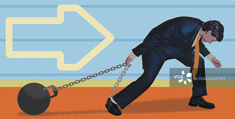 拖着锁链的商人图片素材