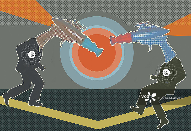 带玩具枪头的商人图片素材