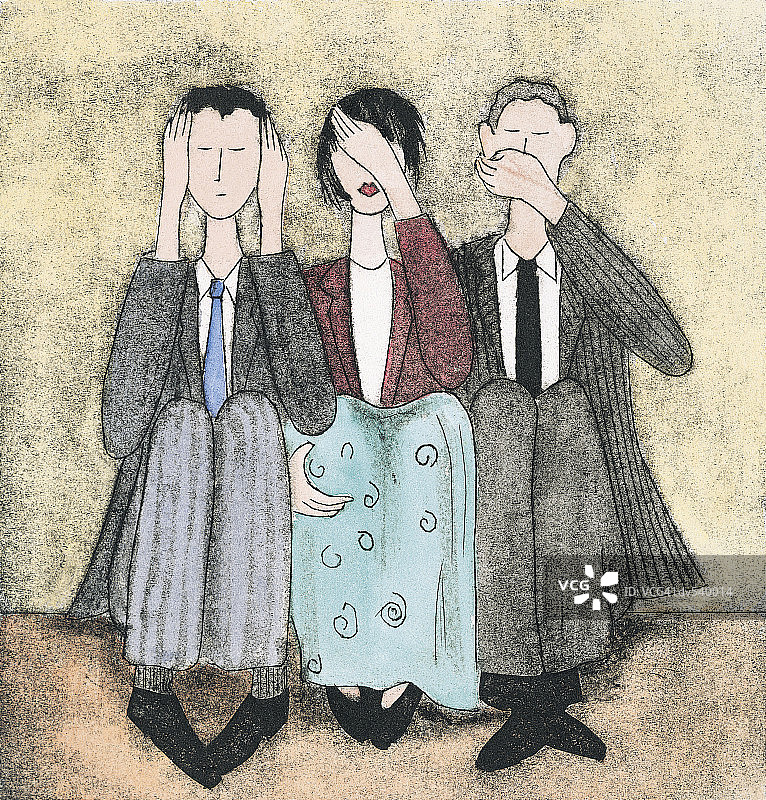 三位商人自我审查图片素材