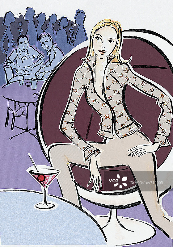 坐在夜总会的女子肖像图片素材